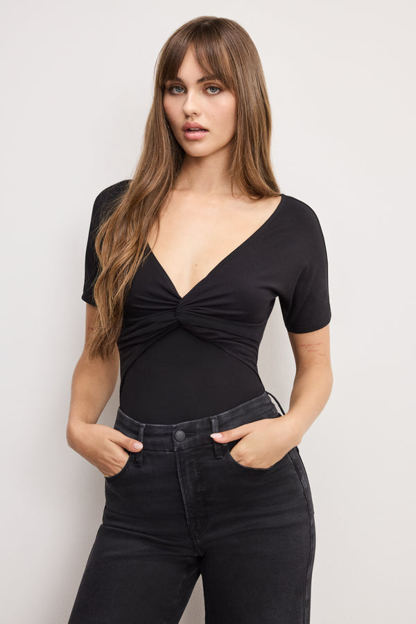 JERSEY TWIST FRONT BODYSUIT | BLACK001