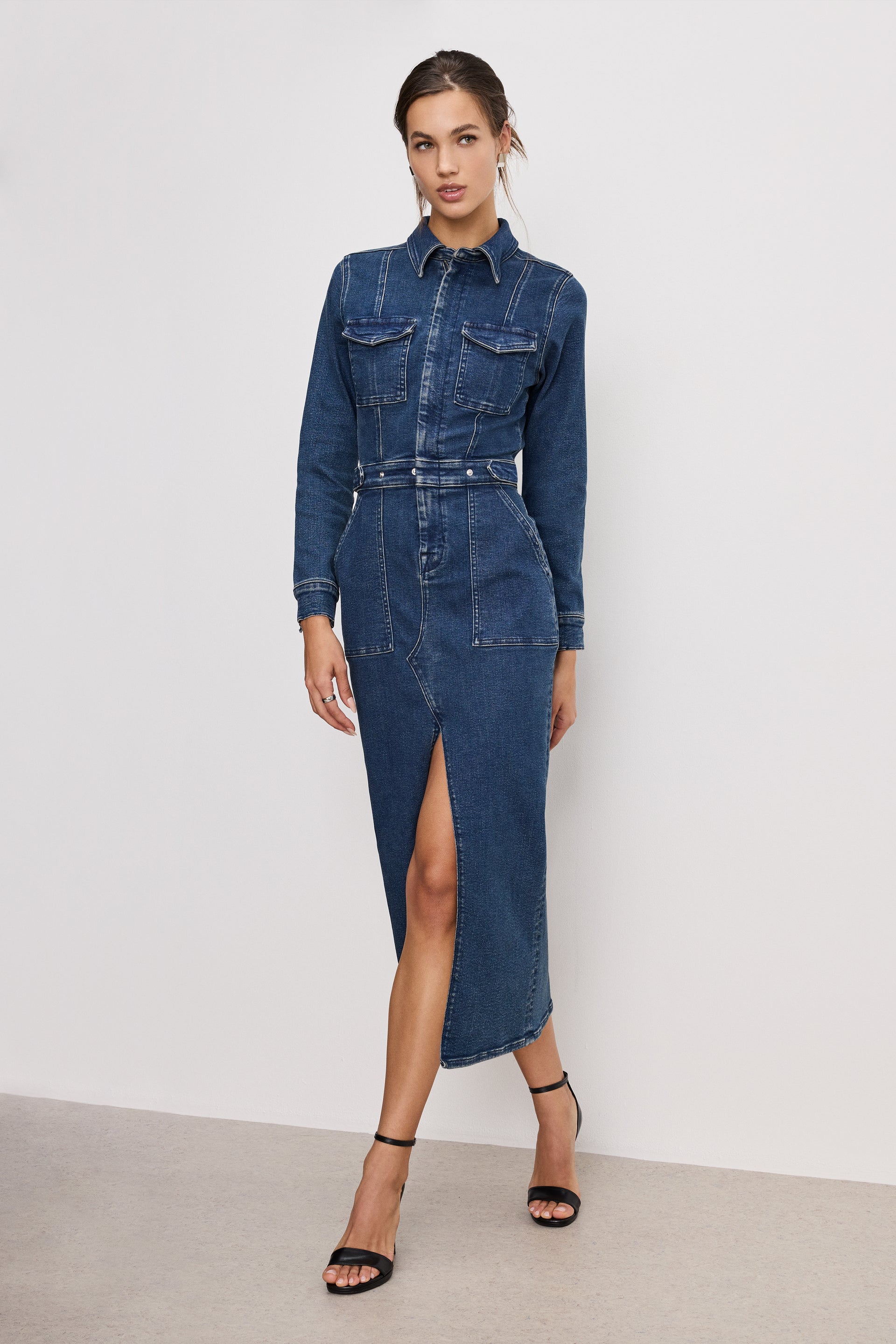 FIT SUCCESS LONG SLEEVE MIDI DRESS INDIGO724