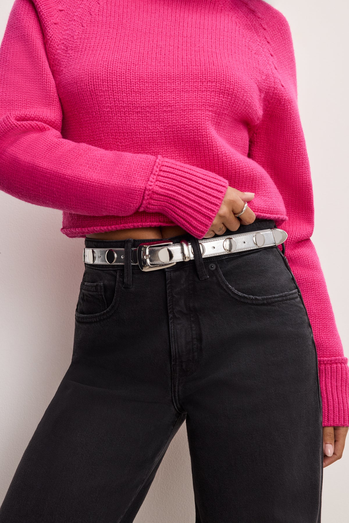 CLASSIC STUDDED SILVER BELT | CHROME004-2 | GOOD AMERICAN | MODEL_A
