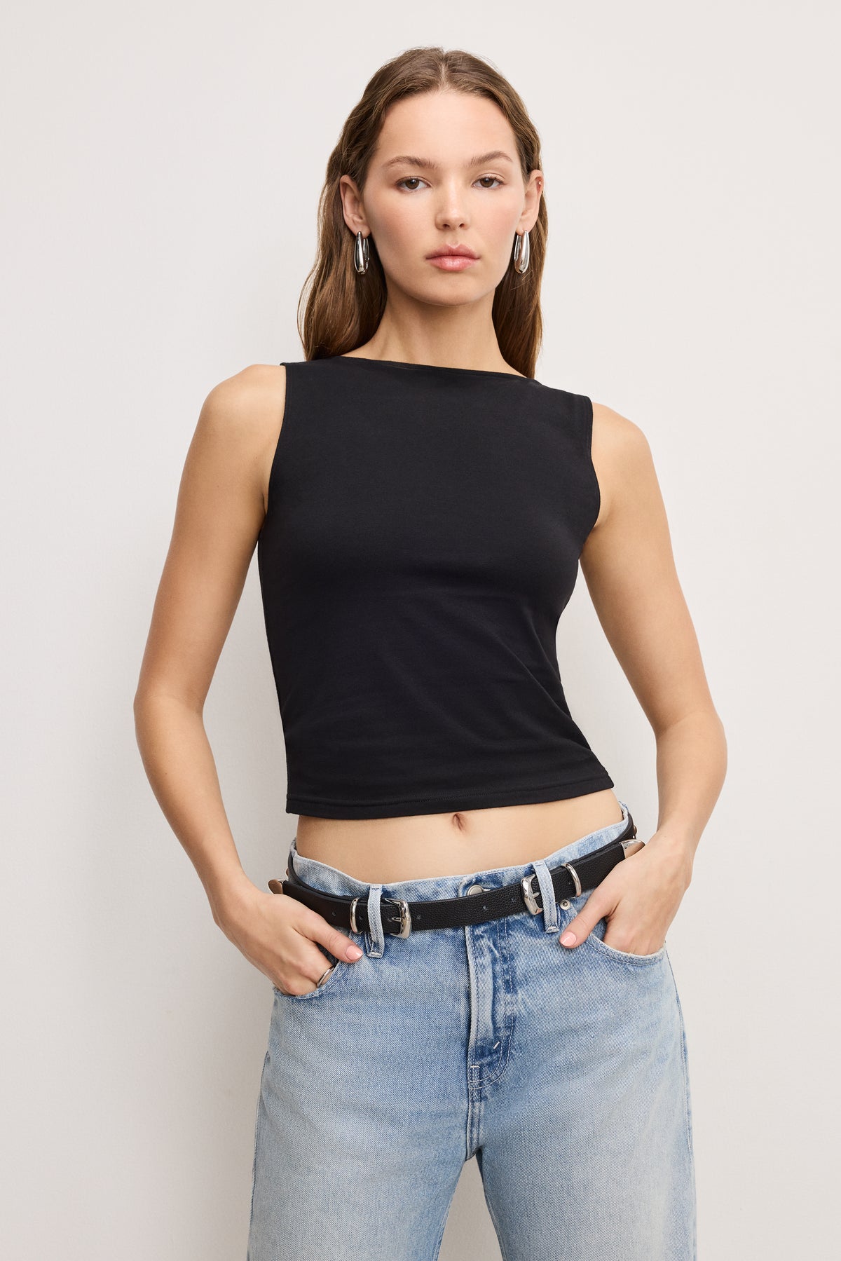 SUPER STRETCH BOATNECK TANK | BLACK001-1 | GOOD AMERICAN | MODEL_A