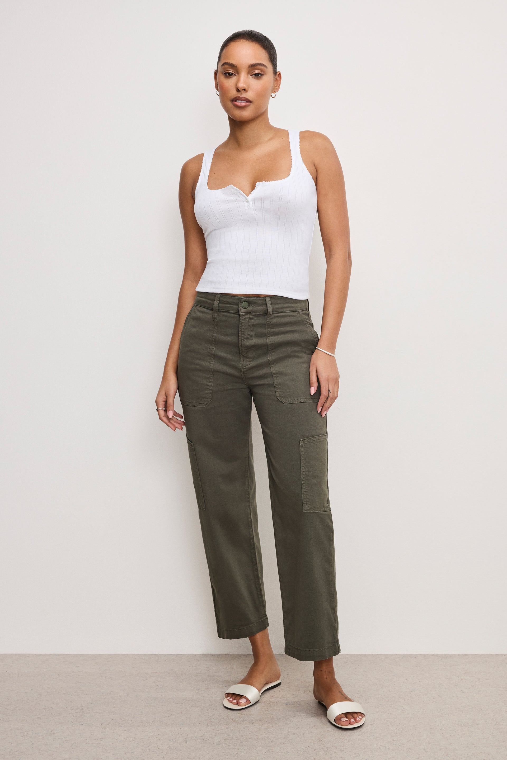 CARGO CROPPED TWILL PANTS FATIGUE001