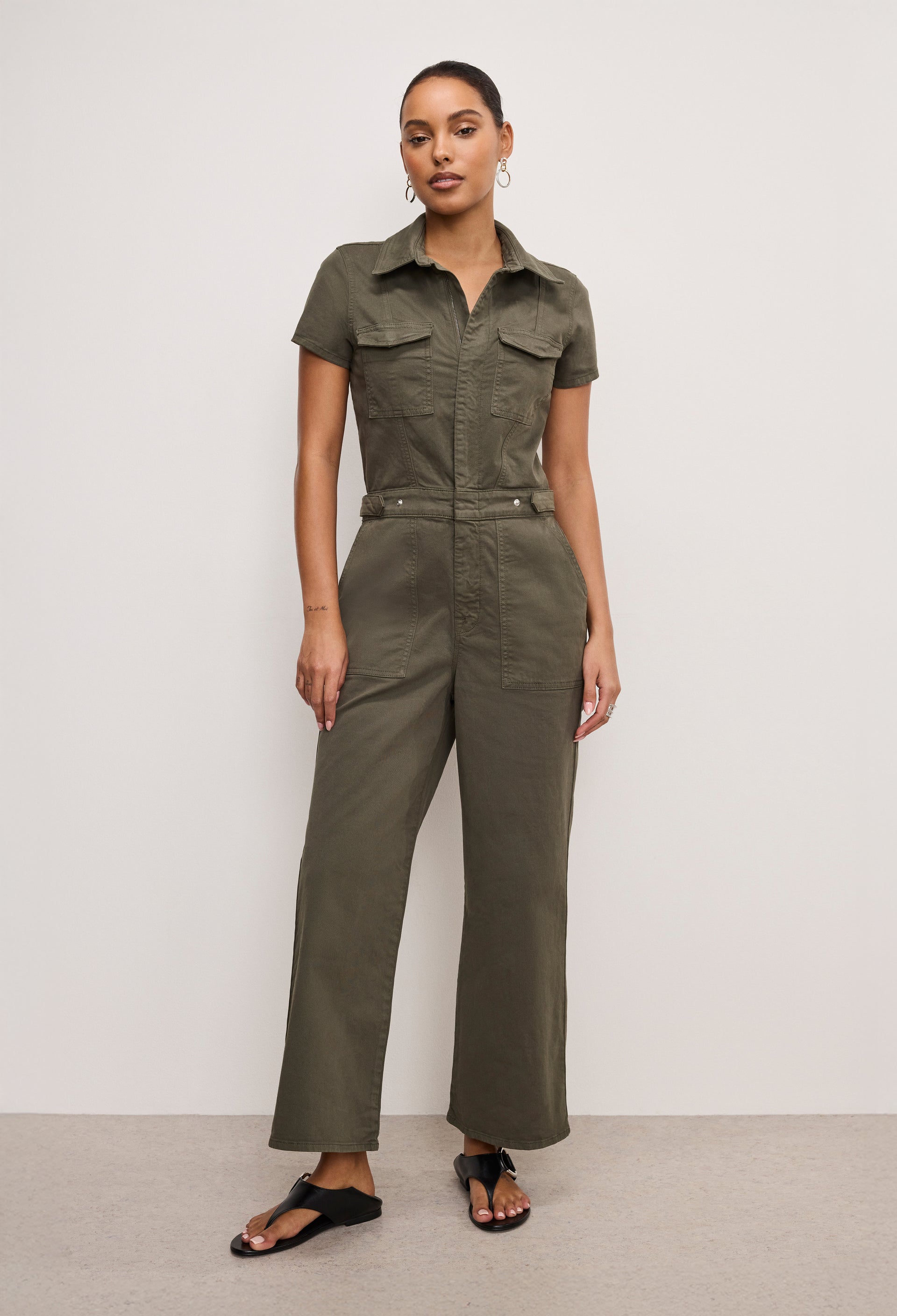 FIT SUCCESS TWILL PALAZZO CROPPED JUMPSUIT FATIGUE001