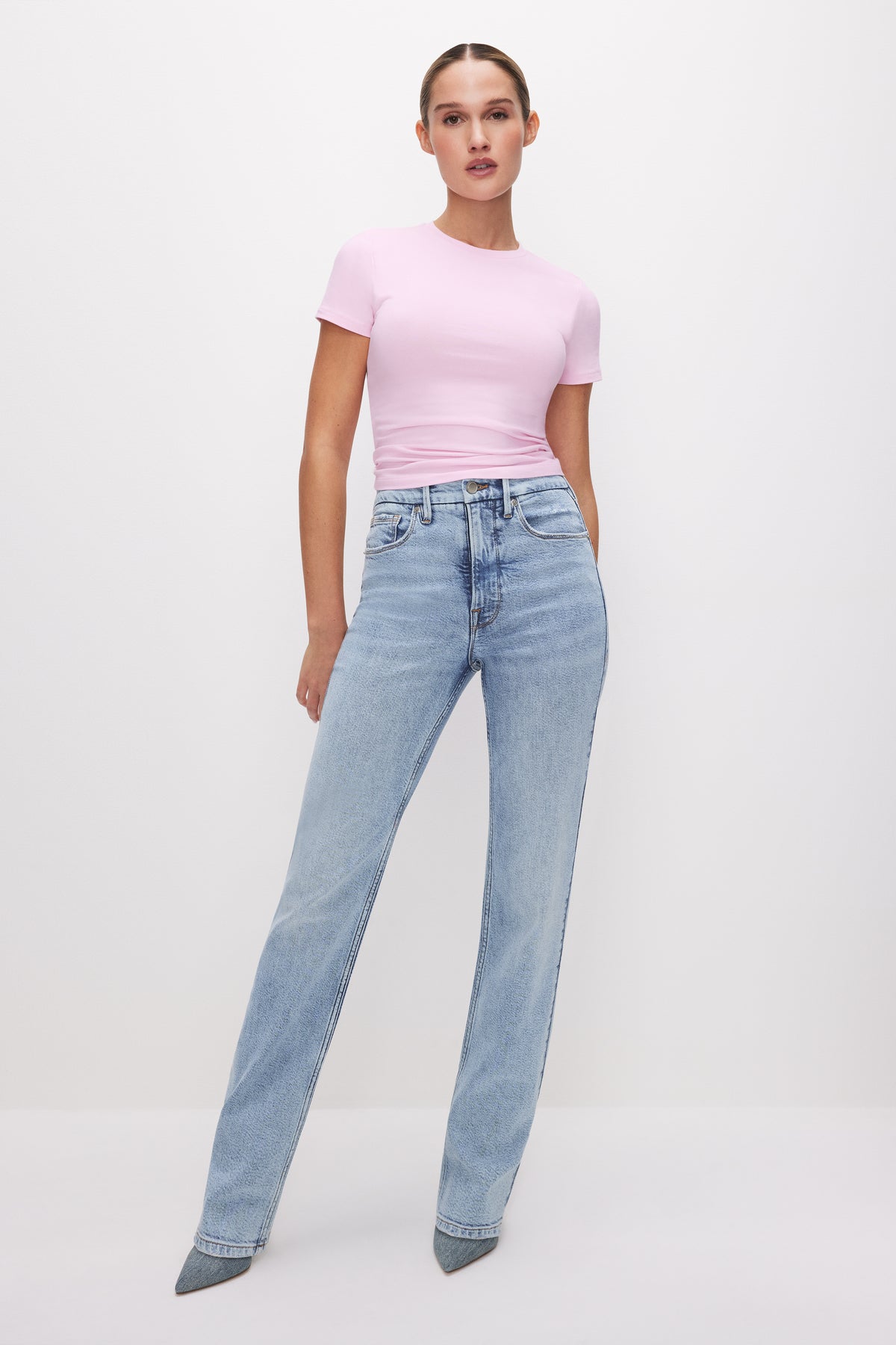 SUPER STRETCH BABY TEE | ROSEQUARTZ001-3 | GOOD AMERICAN | MODEL_A
