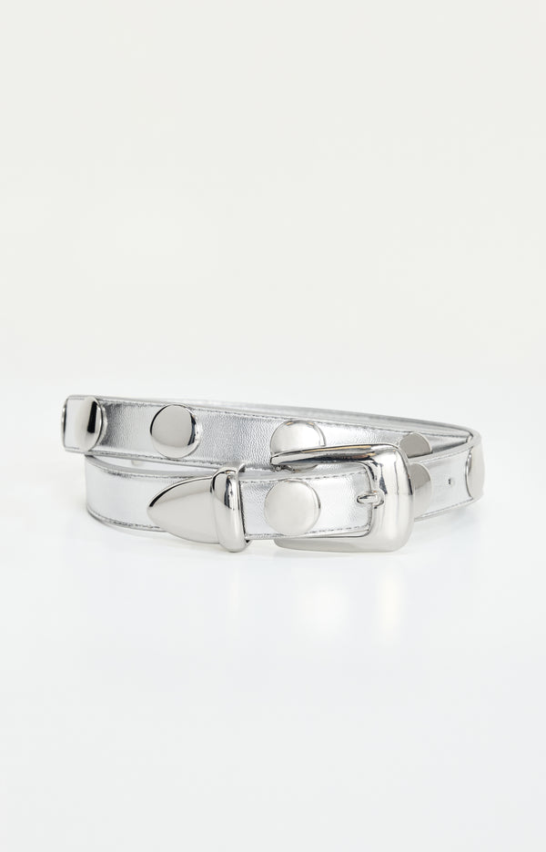 CLASSIC STUDDED SILVER BELT | CHROME004