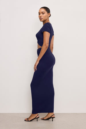 STRETCH JERSEY MAXI SKIRT | HORIZON INK