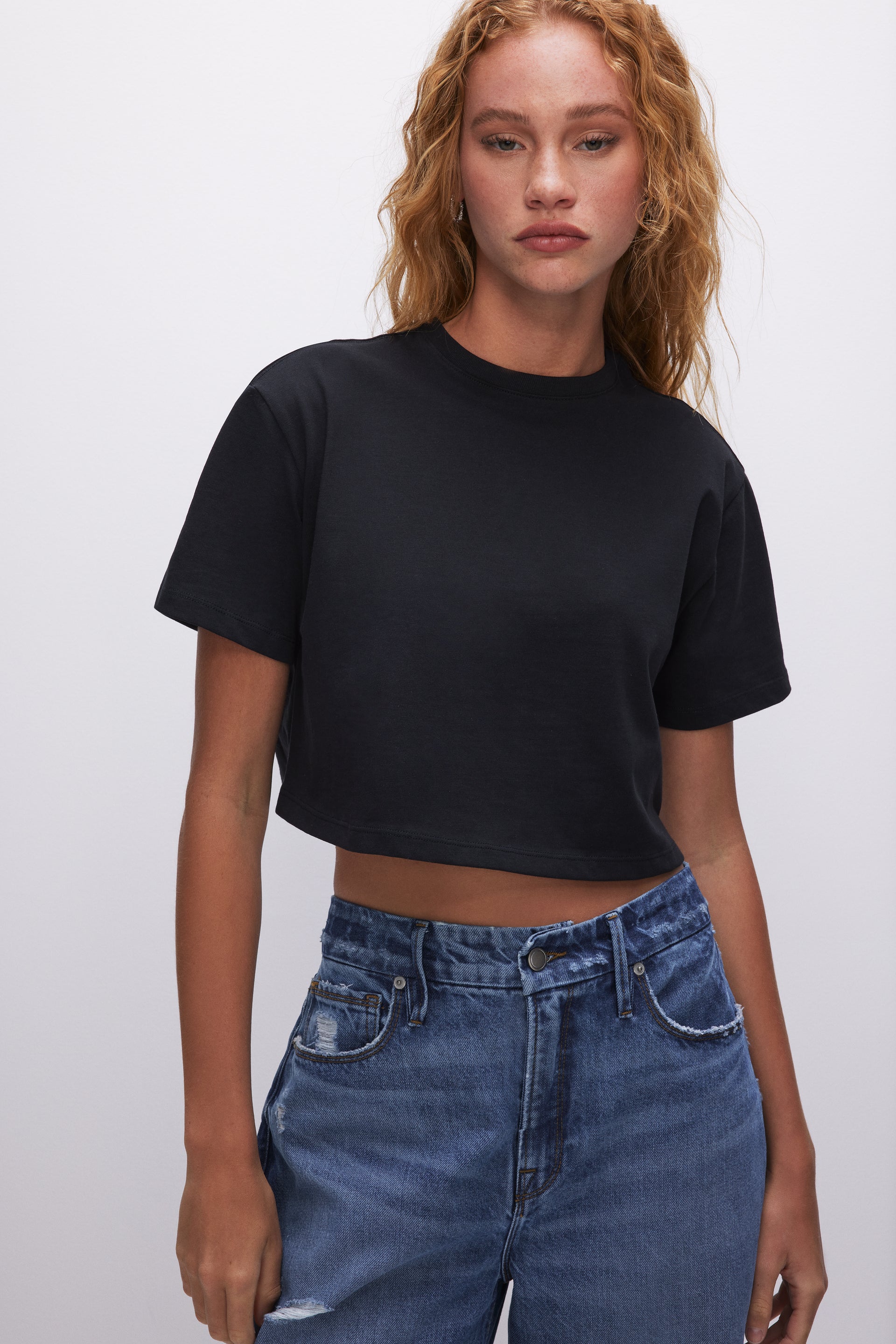 COTTON CROPPED TEE BLACK001
