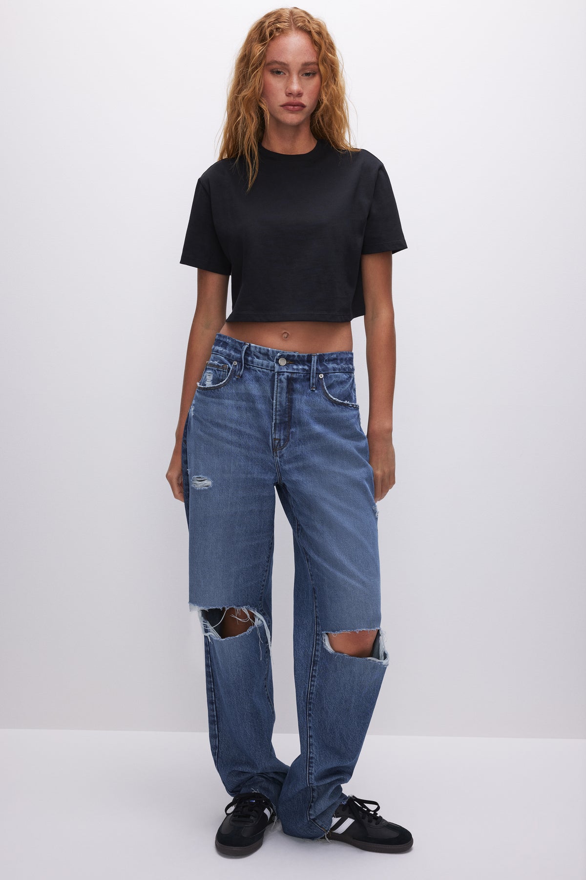 COTTON CROPPED TEE | BLACK001-4 | GOOD AMERICAN | MODEL_A