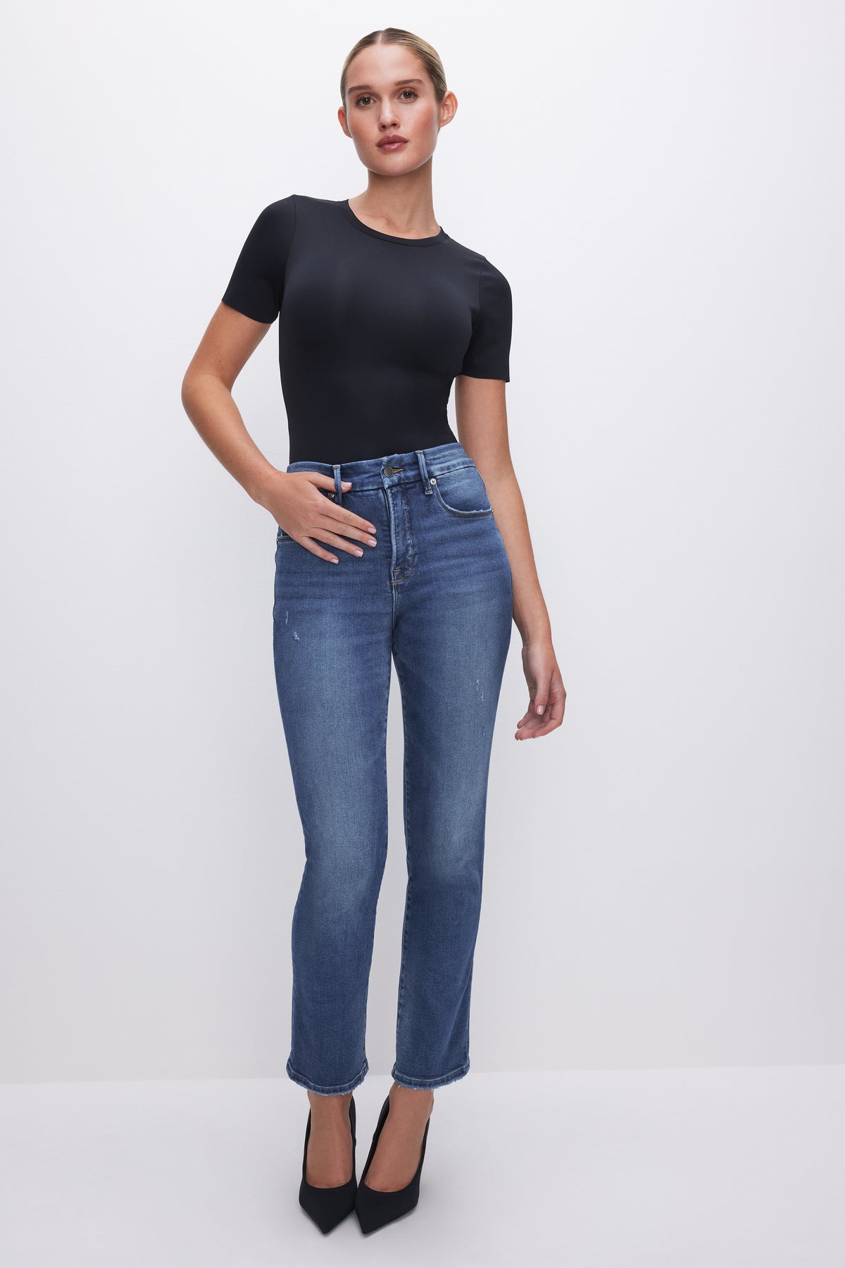 GOOD STRAIGHT COMPRESSION JEANS | INDIGO271-1 | GOOD AMERICAN | MODEL_A