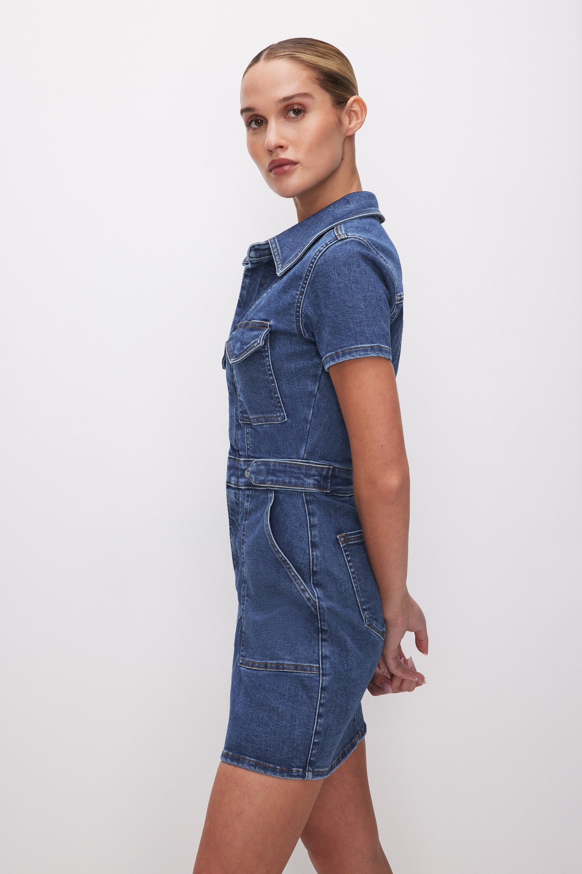 FIT FOR SUCCESS MINI DRESS | INDIGO594-4 | GOOD AMERICAN | MODEL_A