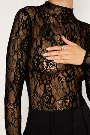 LACE MOCK NECK BODYSUIT | BLACK001