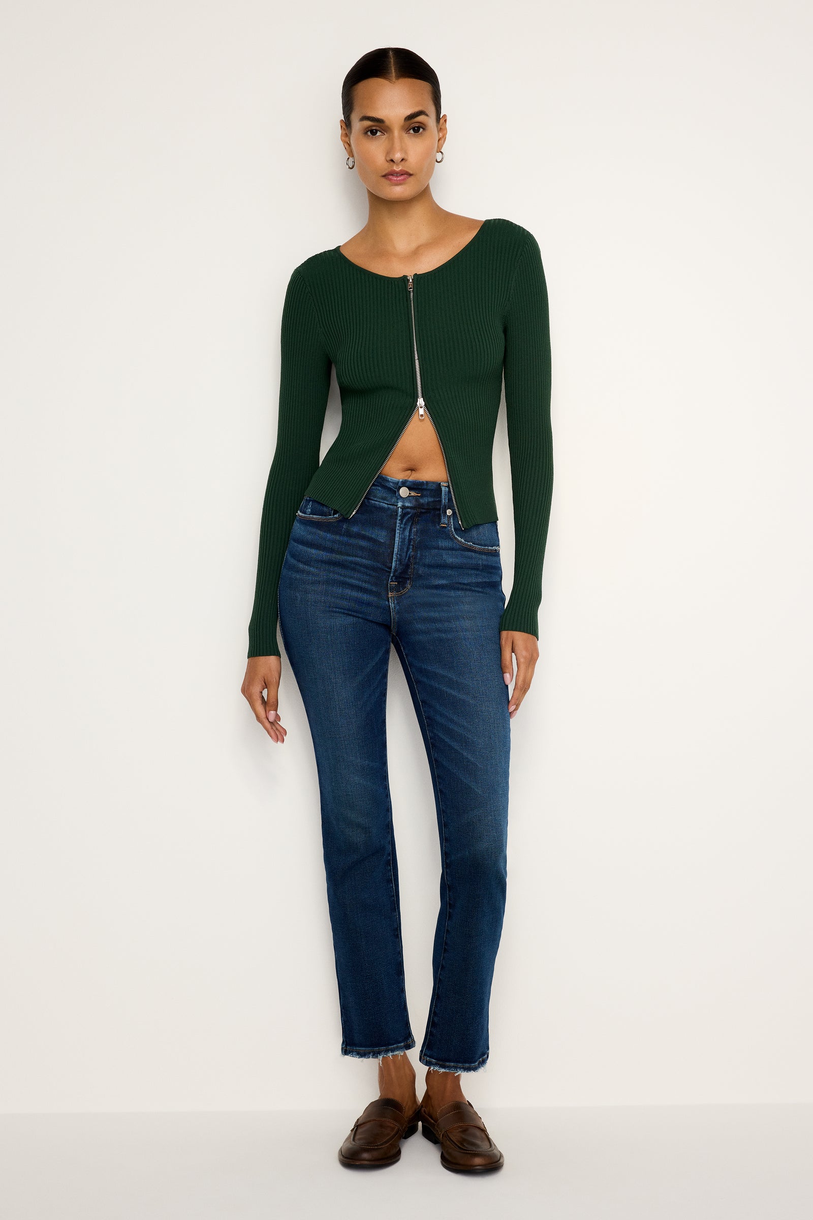 STRETCH RIB KNIT SWEATER | PINE GREEN003