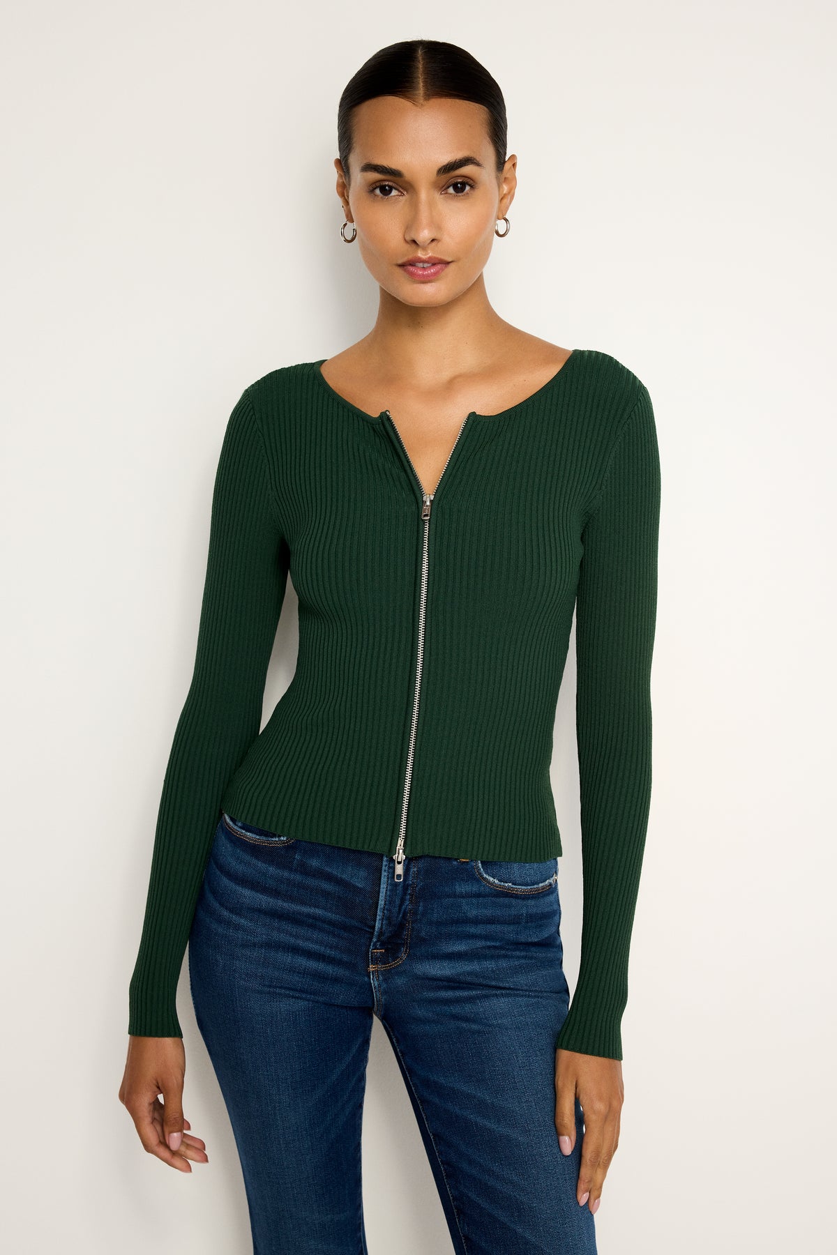 STRETCH RIB KNIT SWEATER | PINE GREEN003