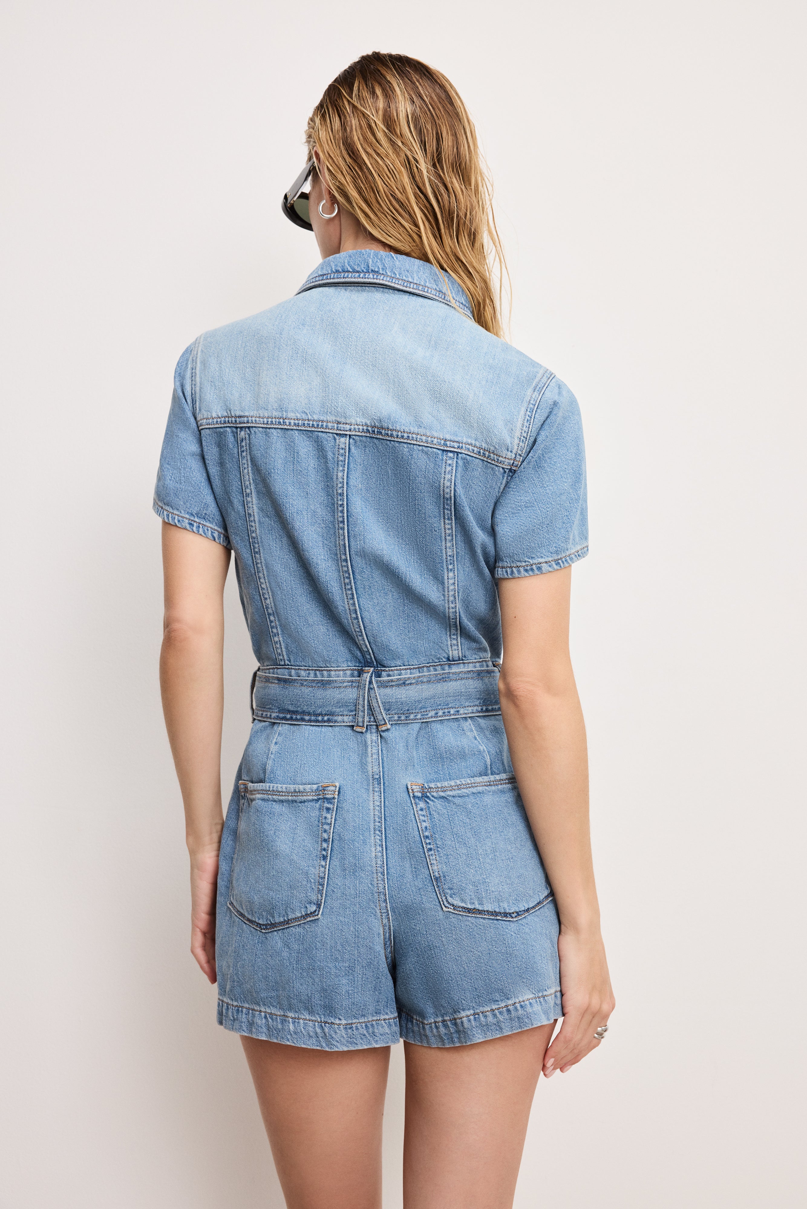 FIT FOR SUCCESS LITE LINEN DENIM SHORTS JUMPSUIT | INDIGO786
