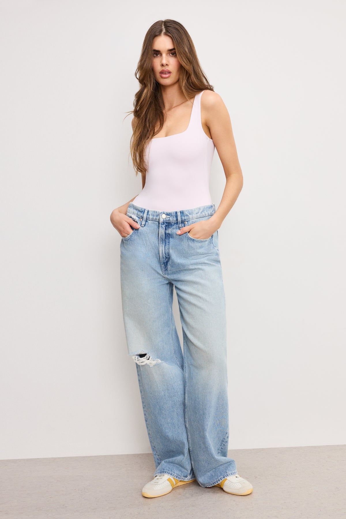 SCULPTING MODERN TANK BODYSUIT | COTTON CANDY PINK003-1 | GOOD AMERICAN | MODEL_A