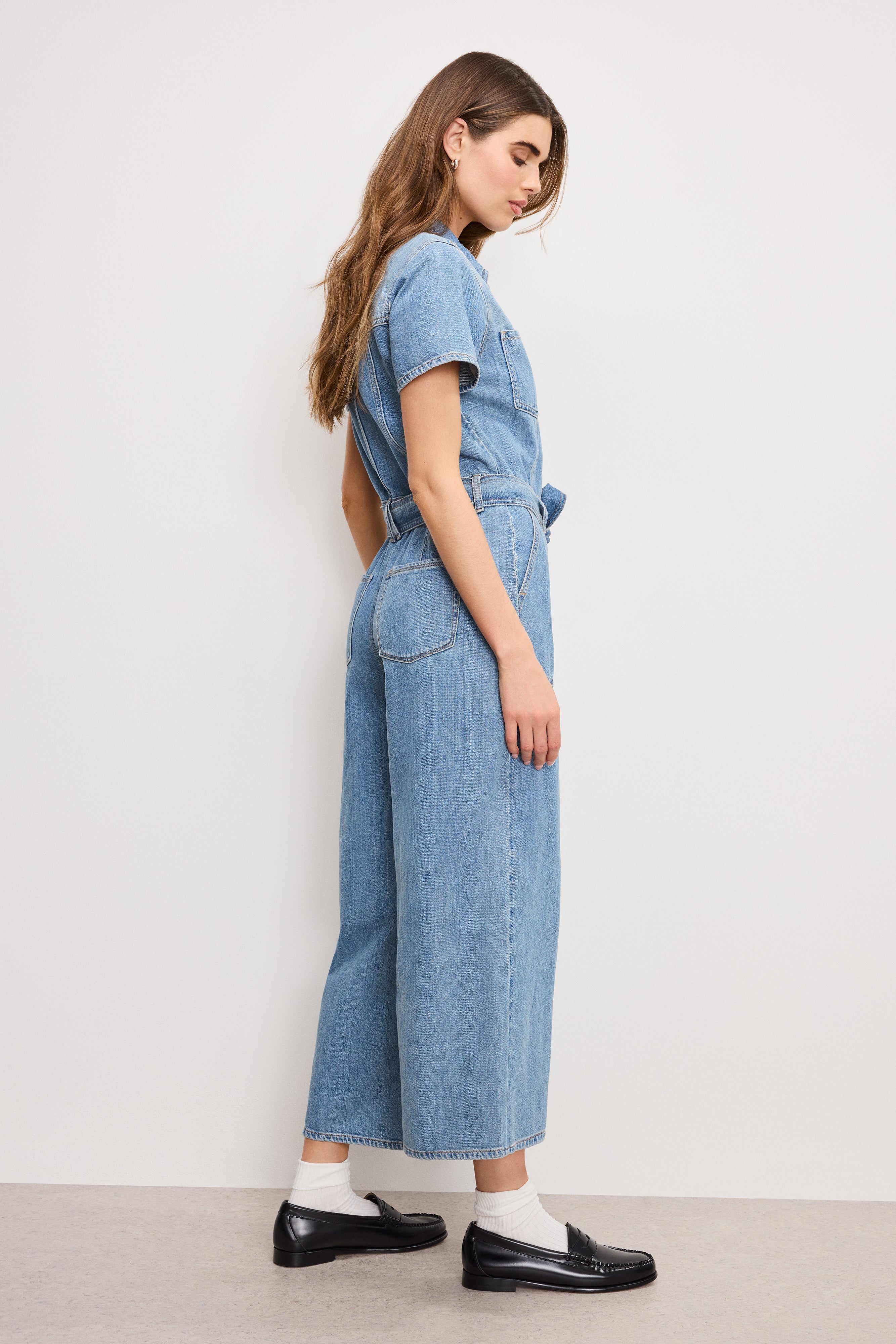 FIT FOR SUCCESS LITE LINEN DENIM CROPPED JUMPSUIT | INDIGO786