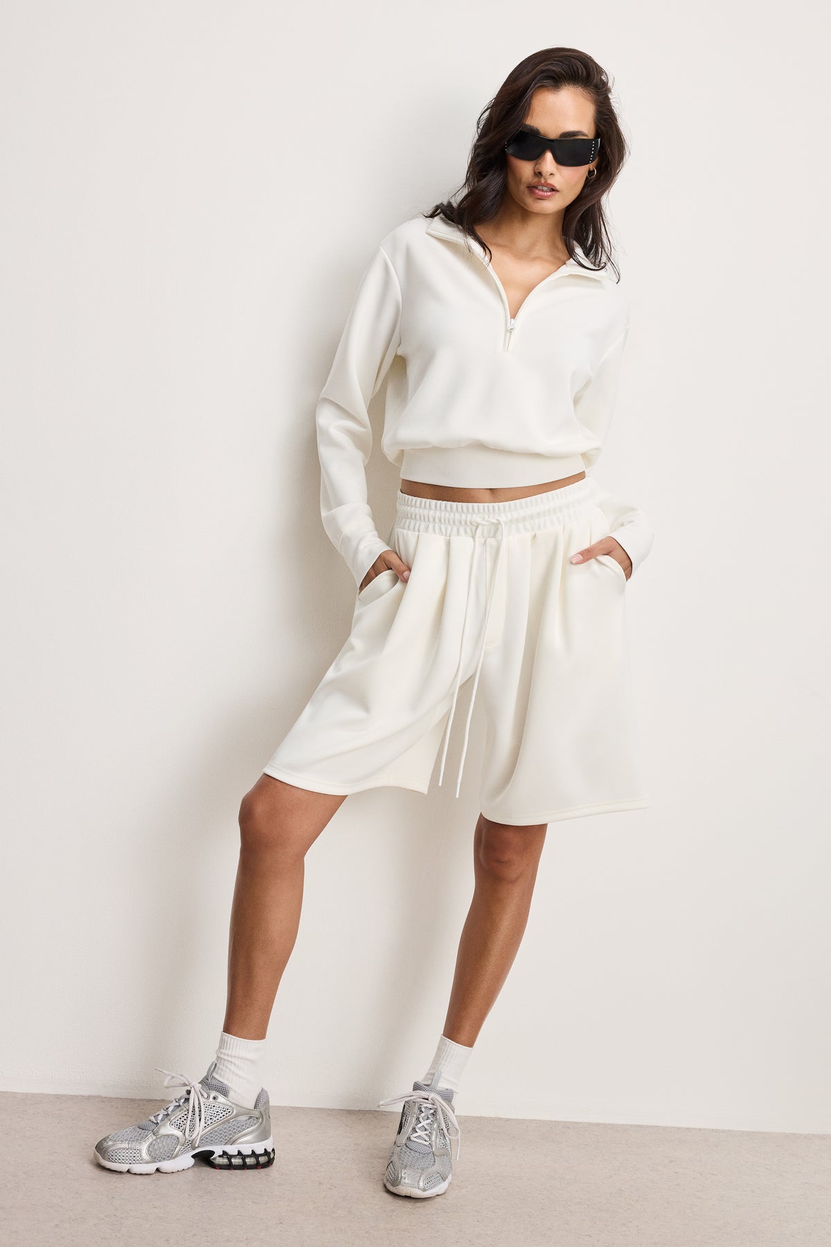 AIR SOFT HALF ZIP SWEATSHIRT | CLOUD WHITE-5 | GOOD AMERICAN | MODEL_A