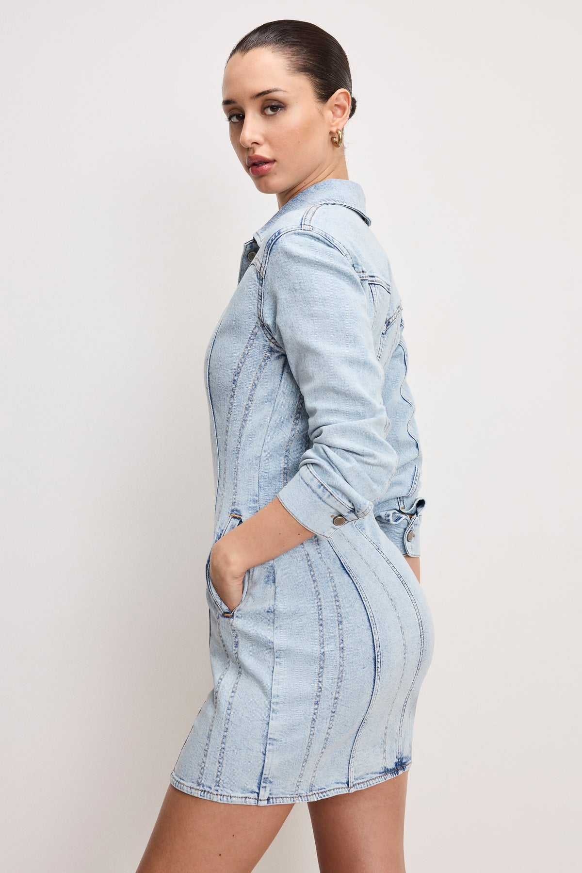 DOLLY DENIM CORSET DRESS | INDIGO1022-3 | GOOD AMERICAN | MODEL_A