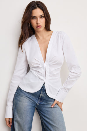 POPLIN RUCHED SHIRT | WHITE001