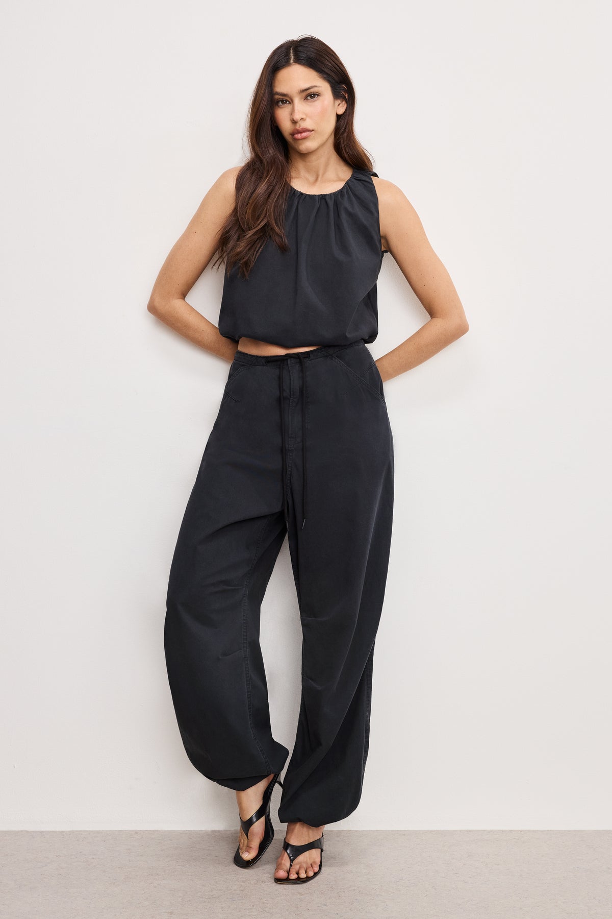 TWILL PARACHUTE PANTS | BLACK001