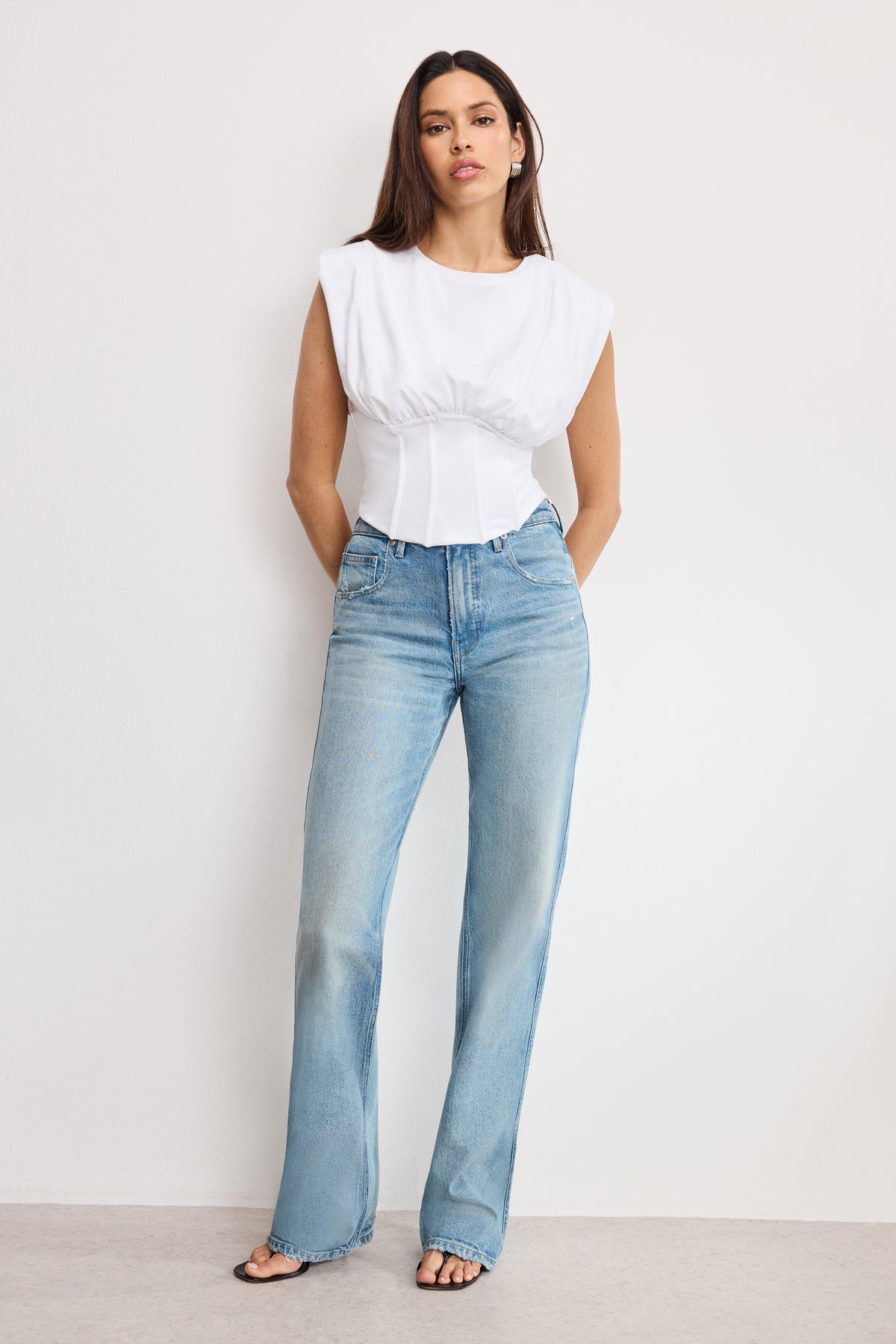 SLEEVELESS CORSET TOP | WHITE001-4 | GOOD AMERICAN | MODEL_A