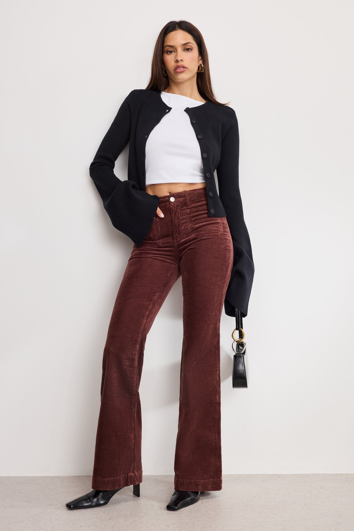 GOOD LEGS FLARE CORDUROY PANTS | WALNUT004-1 | GOOD AMERICAN | MODEL_A