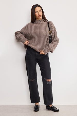 CHUNKY KNIT MOCK NECK SWEATER | SMOKE