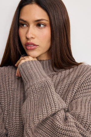 CHUNKY KNIT MOCK NECK SWEATER | SMOKE