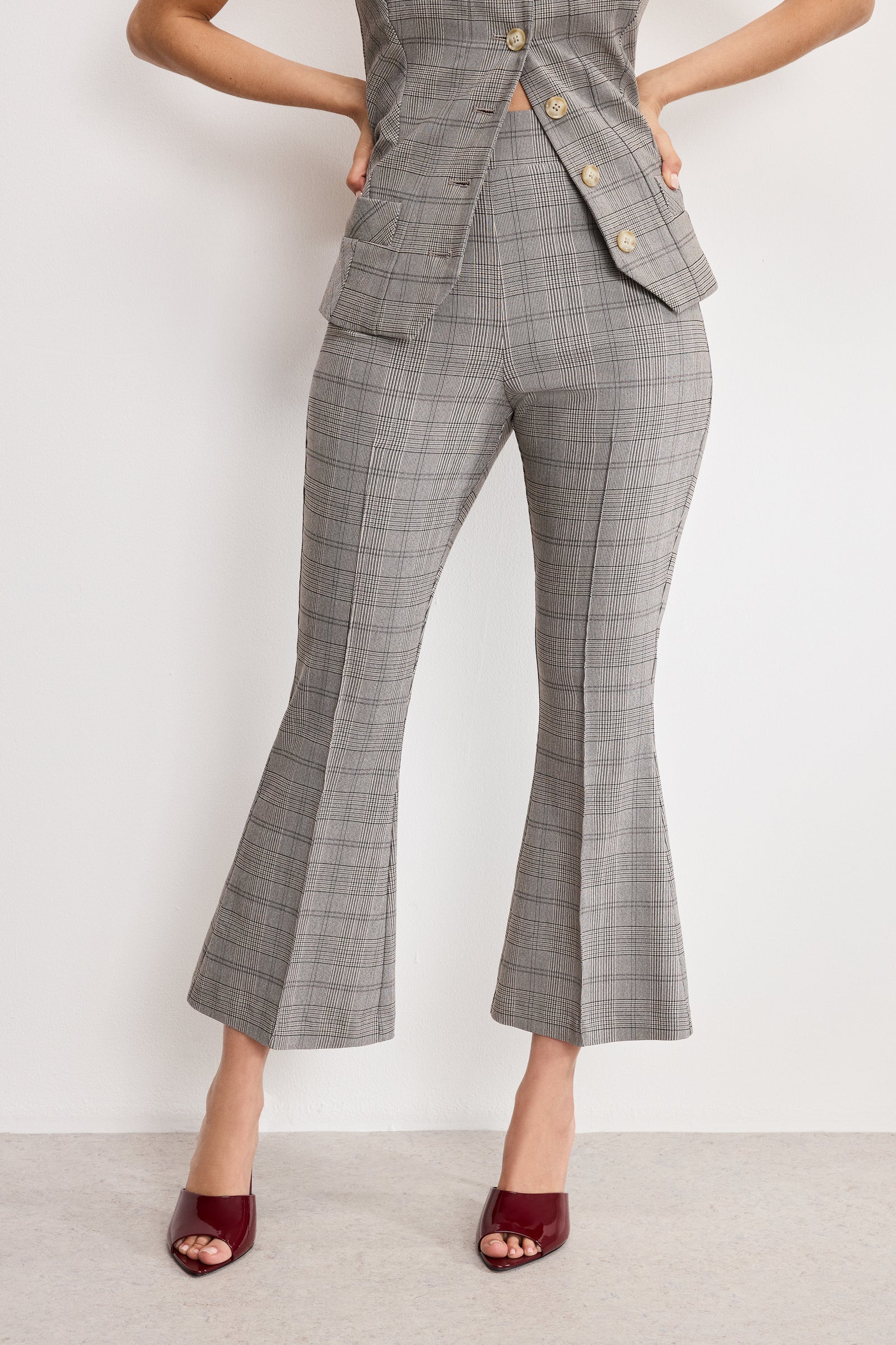 PLAID PULL ON KICK FLARE PANTS | GLEN PLAID001