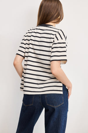 COTTON OVERSIZED TEE | BLACK AND ECRU WIDE STRIPE