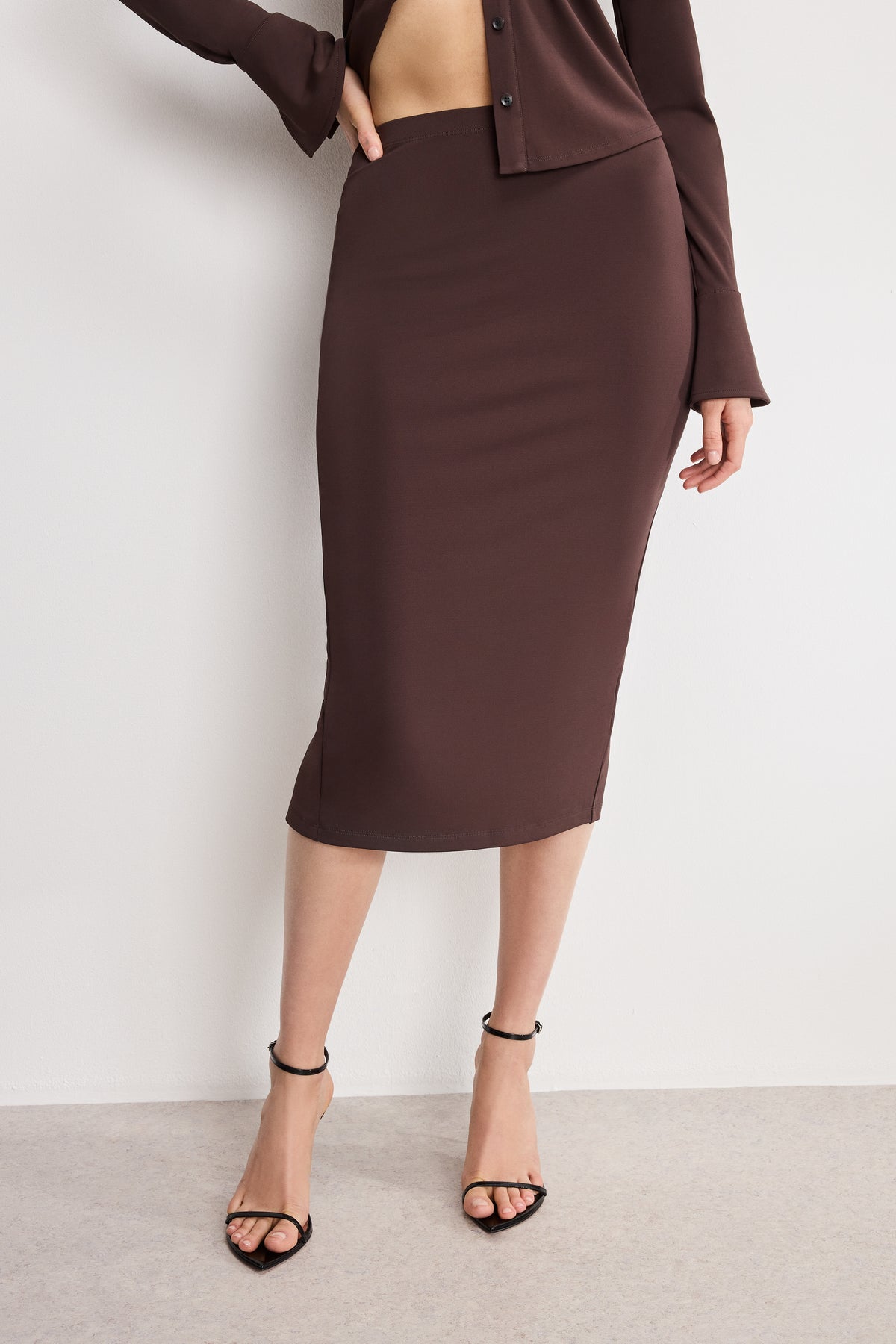 MATTE JERSEY MIDI PENCIL SKIRT | BARK003