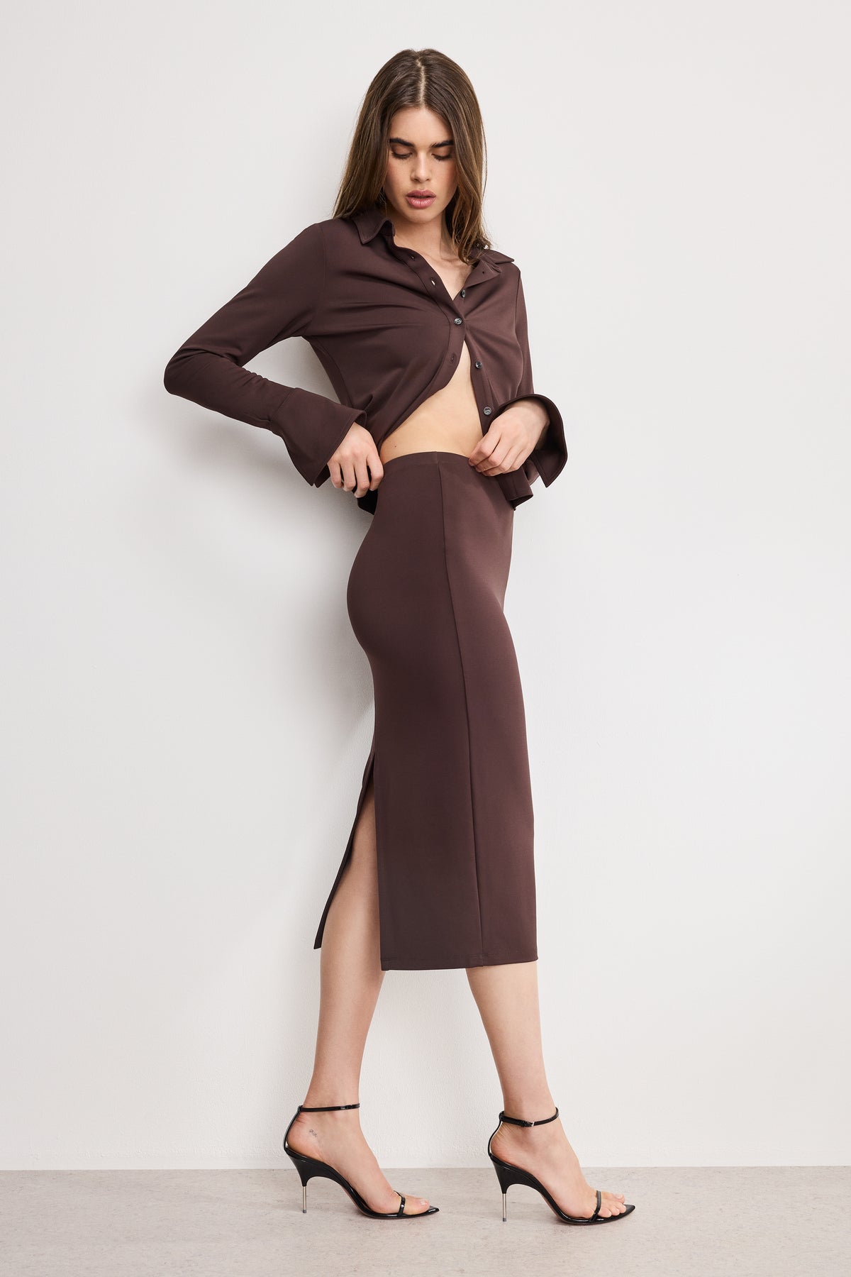 MATTE JERSEY MIDI PENCIL SKIRT | BARK003