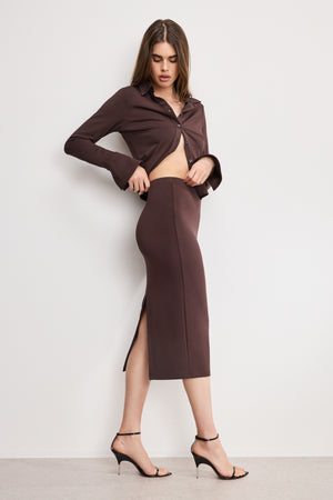MATTE JERSEY MIDI PENCIL SKIRT | BARK003