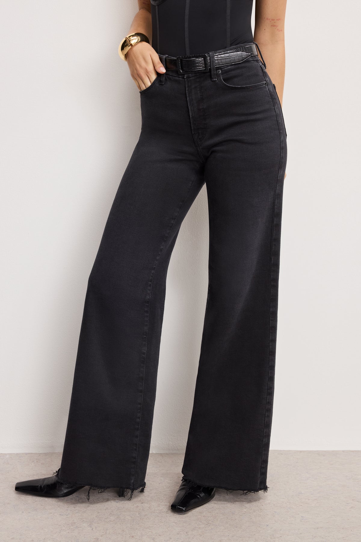 SOFT TECH GOOD WAIST PALAZZO JEANS | BLACK391