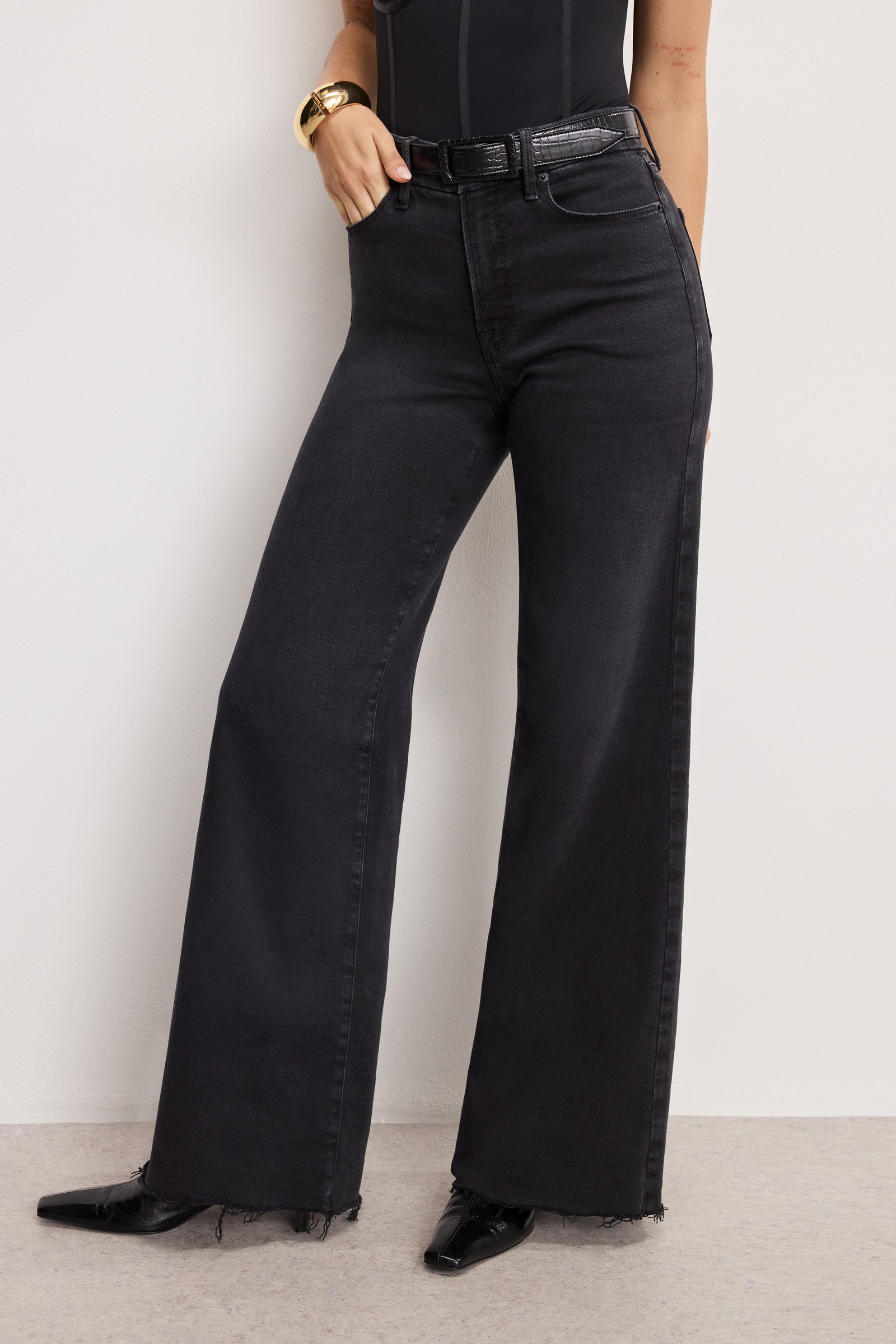 SOFT TECH GOOD WAIST PALAZZO JEANS | BLACK391