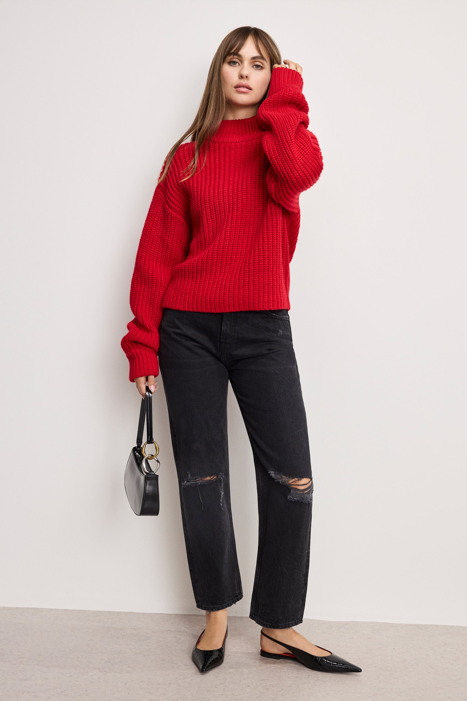 CHUNKY KNIT MOCK NECK SWEATER | CHILI001