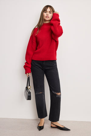 CHUNKY KNIT MOCK NECK SWEATER | CHILI001