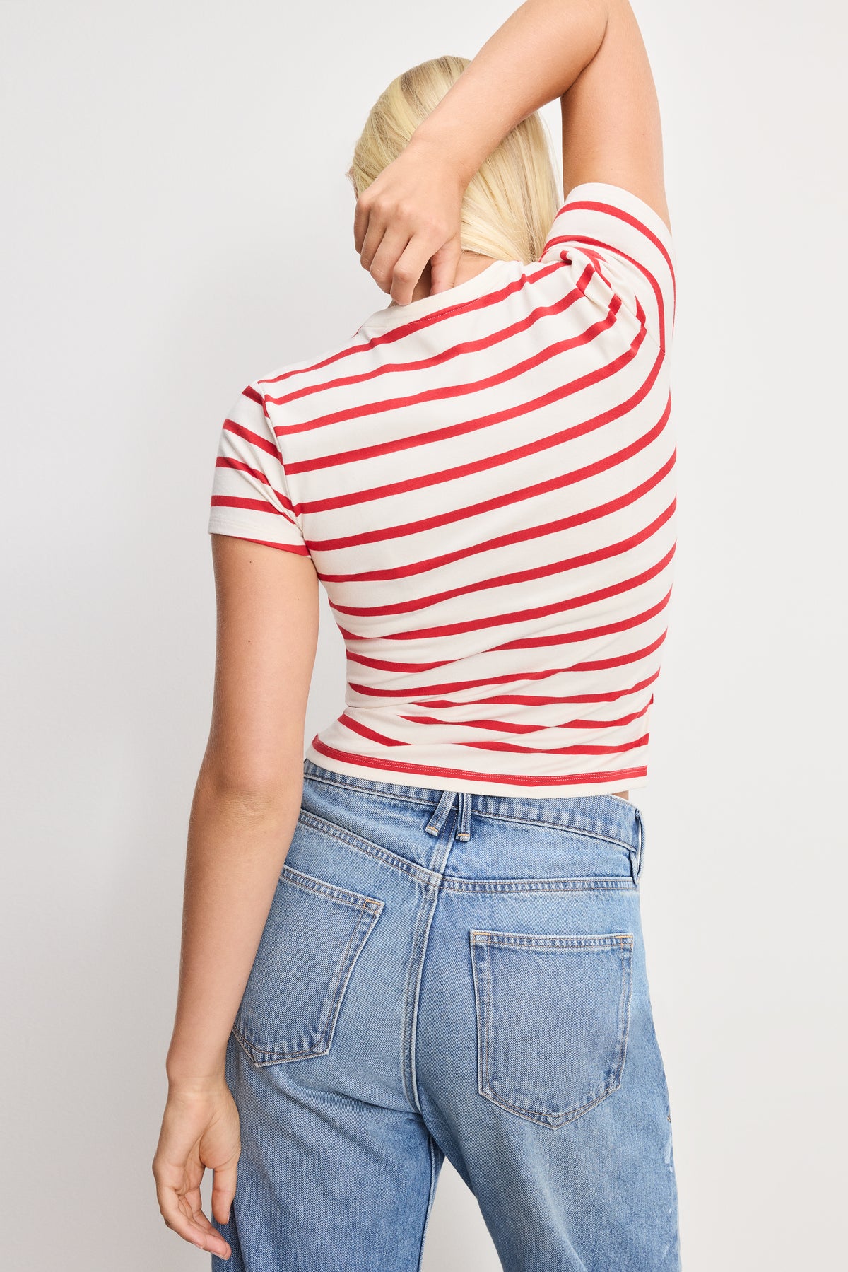 SUPER STRETCH BABY TEE | ECRU &amp; CHILI WIDE STRIPE
