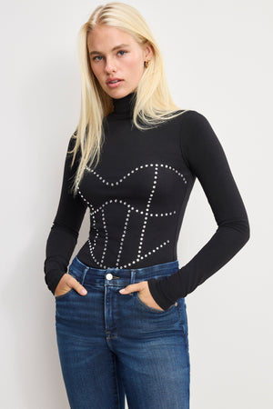 DOLLY CRYSTAL CORSET BODYSUIT | BLACK001