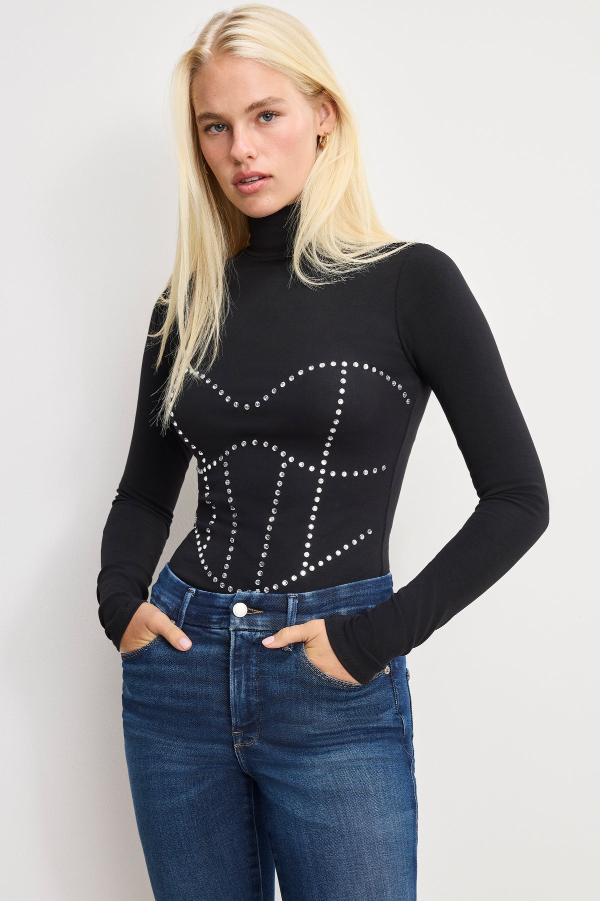 DOLLY CRYSTAL CORSET BODYSUIT | BLACK001-2 | GOOD AMERICAN | MODEL_A