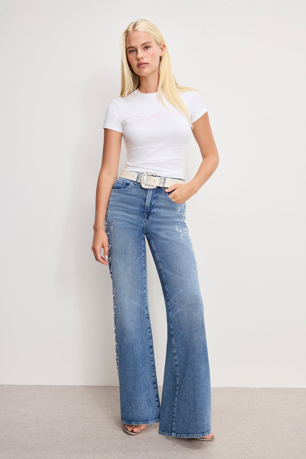 DOLLY CLASSIC CRYSTAL LEATHER BELT | WHITE001