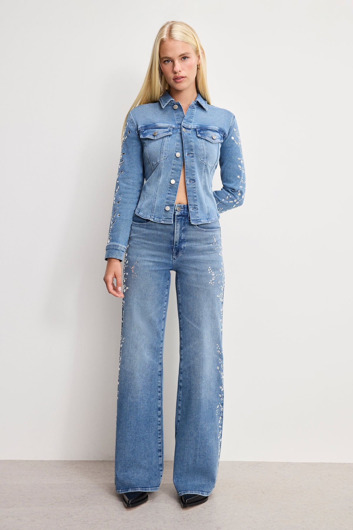 DOLLY JOLEANS CRYSTAL WIDE JEANS | INDIGO1089