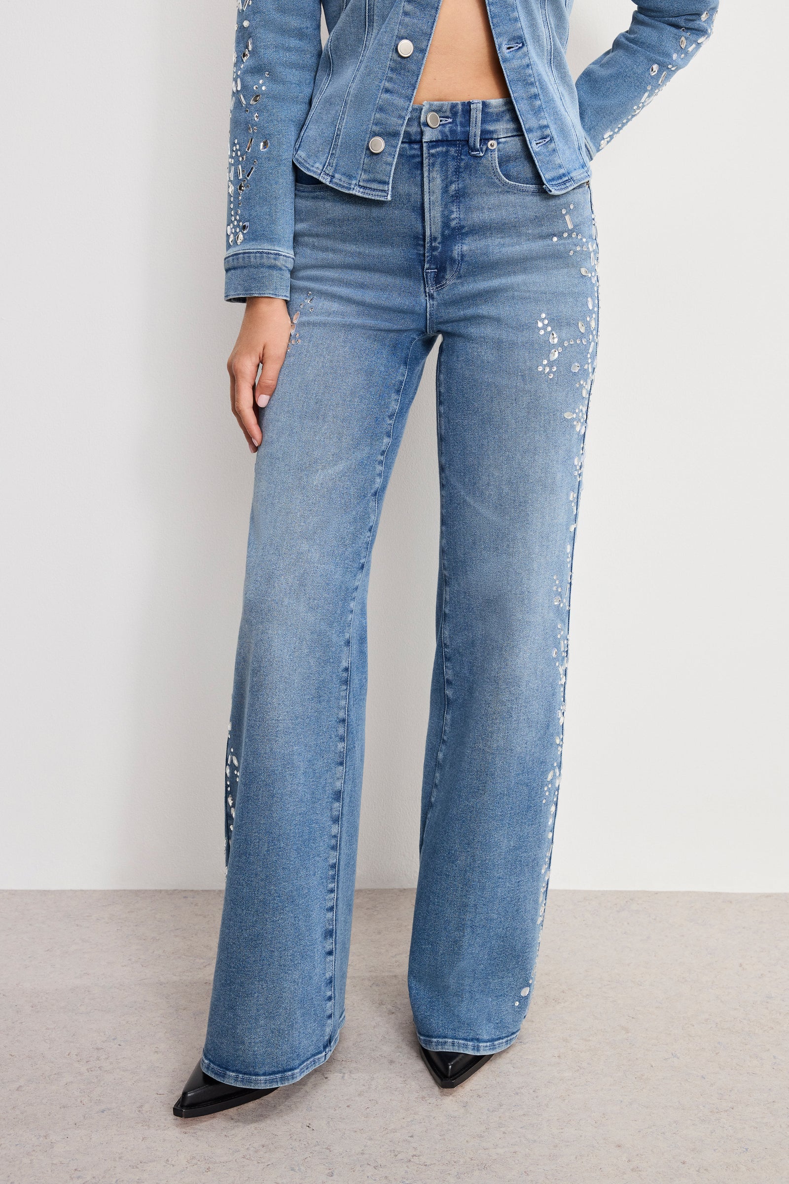 DOLLY JOLEANS CRYSTAL WIDE JEANS | INDIGO1089