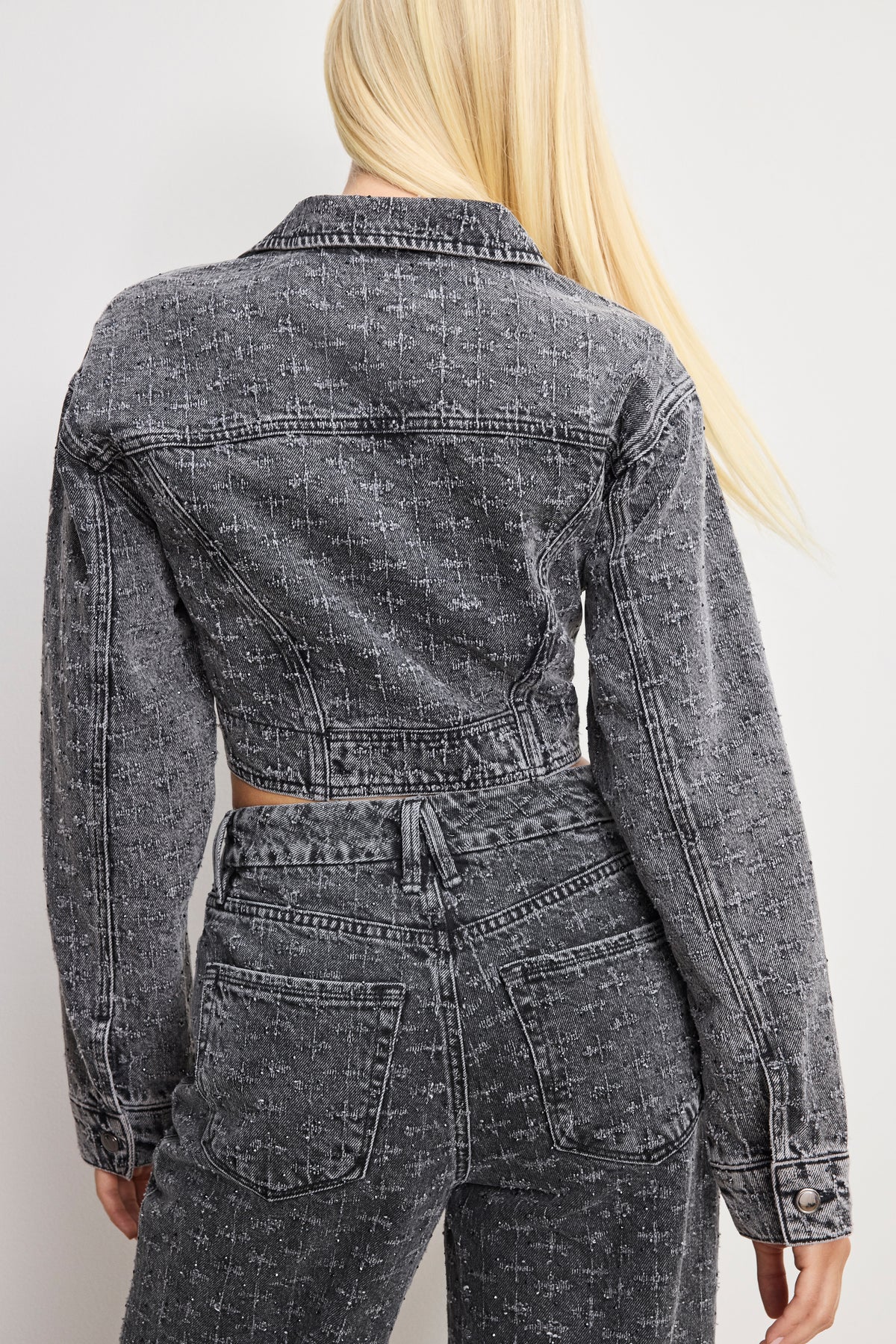 DOLLY CRYSTAL DENIM JACKET | BLACK415-4 | GOOD AMERICAN | MODEL_A