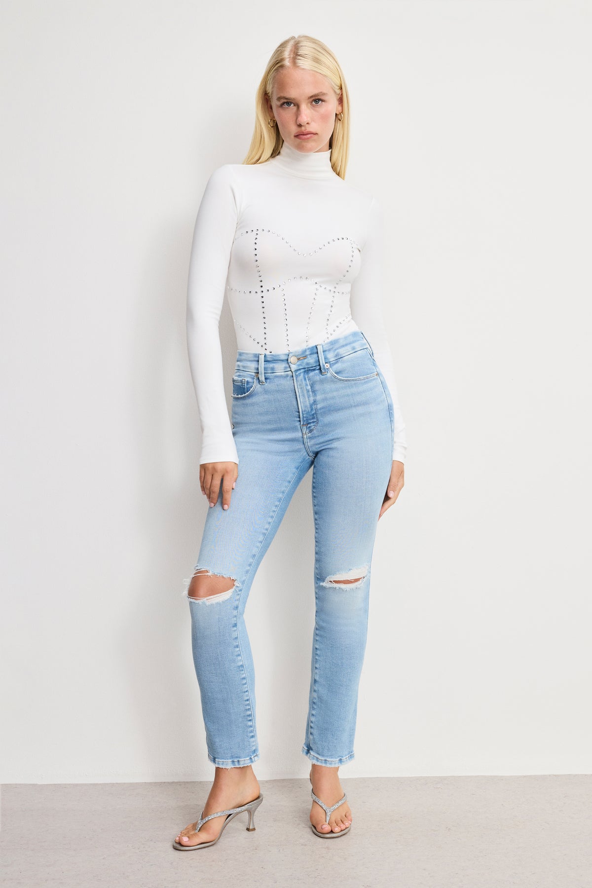DOLLY CRYSTAL CORSET BODYSUIT | WHITE001-3 | GOOD AMERICAN | MODEL_A