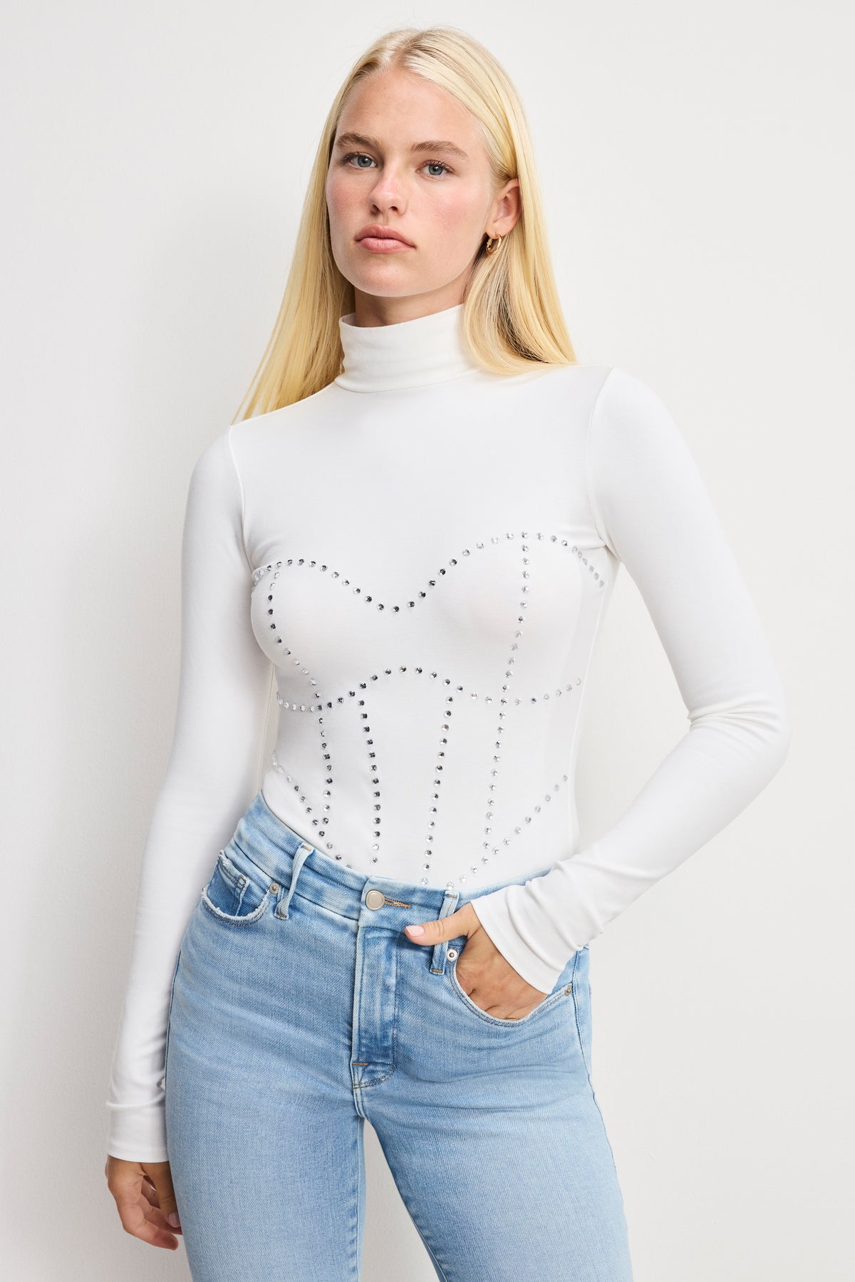 DOLLY CRYSTAL CORSET BODYSUIT | WHITE001-1 | GOOD AMERICAN | MODEL_A