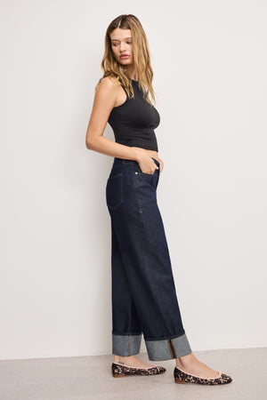GOOD LOW RISE BAGGY CUFFED JEANS | INDIGO1006