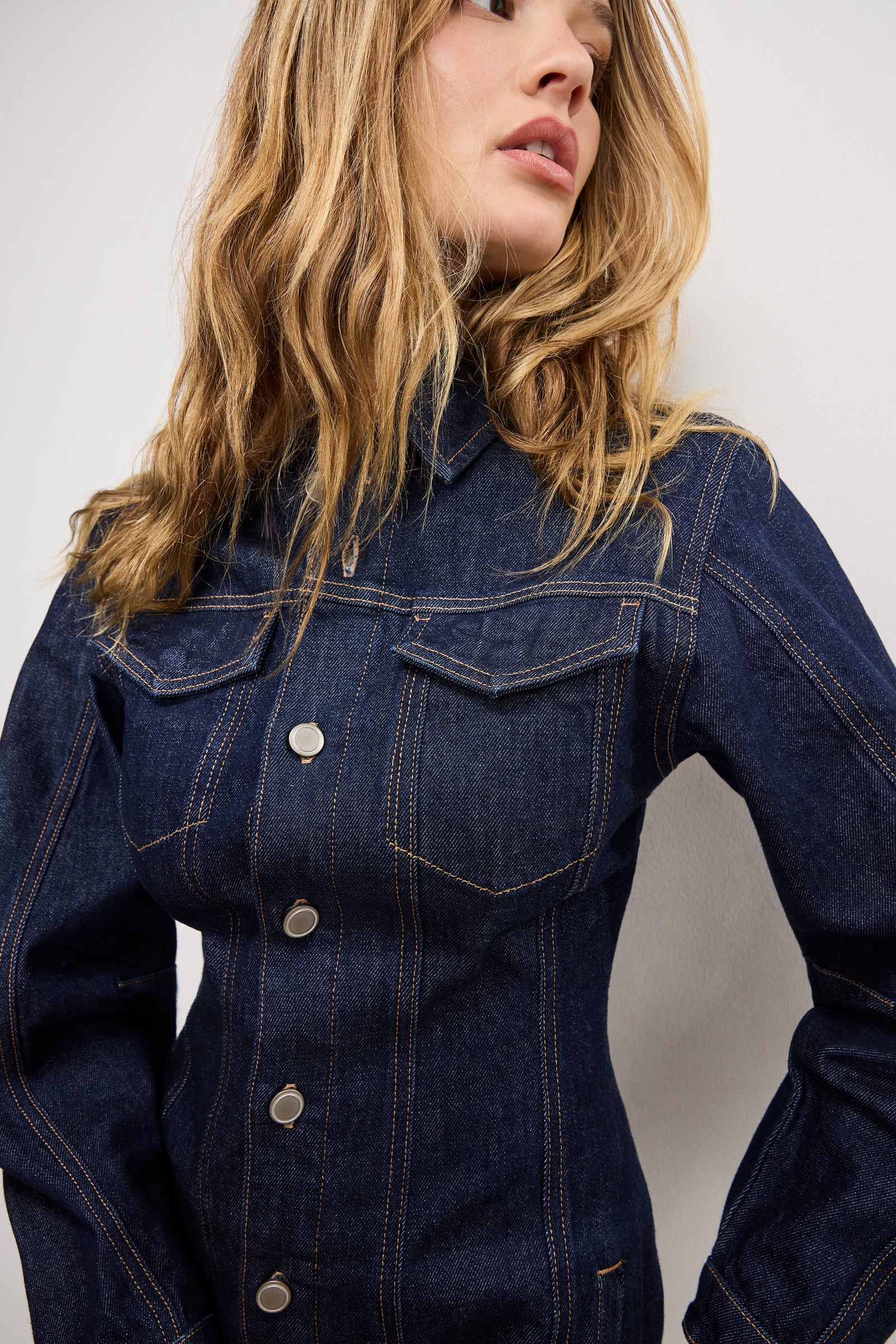 BARREL LONG SLEEVE MINI DRESS | INDIGO982