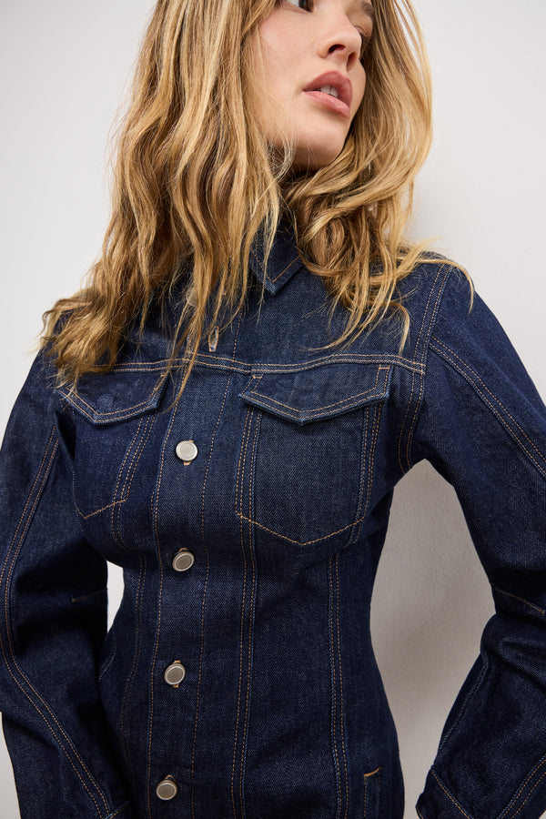 BARREL LONG SLEEVE MINI DRESS | INDIGO982