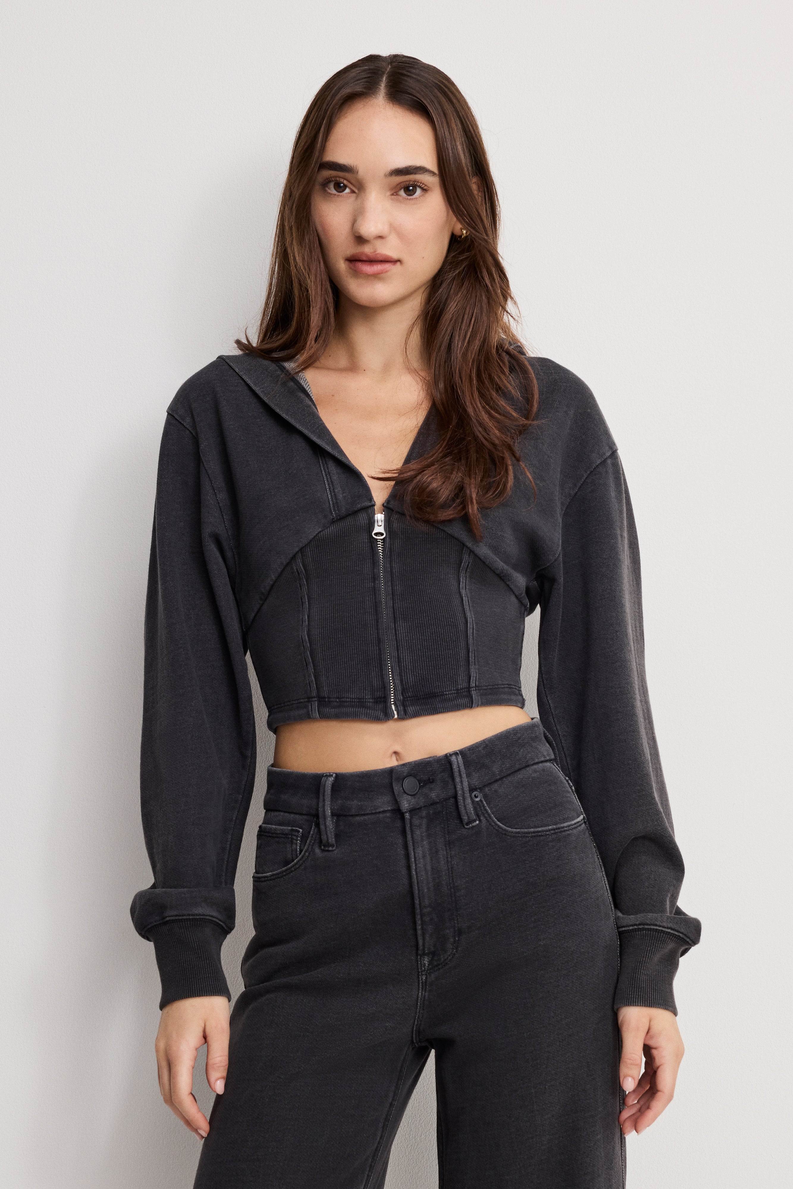JEANIUS ZIP UP HOODIE | BLACK430 – GOOD AMERICAN