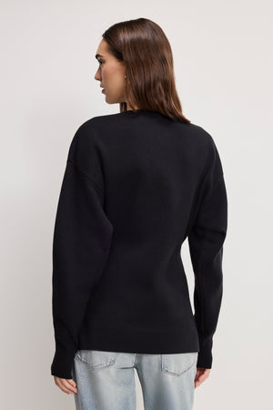 EXAGGERATED SLEEVE CARDIGAN SWEATER | BLACK001